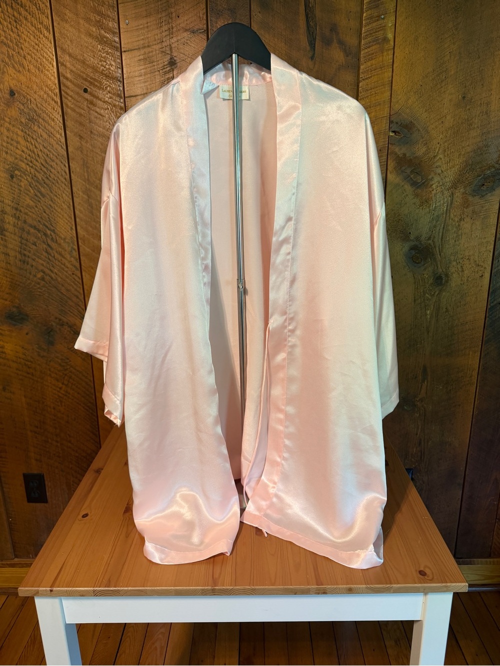 Vintage 80s Lauren Rogers Blush Pink Satin Kimono Robe Coquette Medium - No Belt